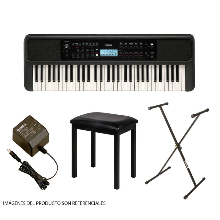 Pack de Teclado Yamaha PSR-E383 (INCLUYE ADAPTADOR YAMAHA, SOPORTE STRIX Y BANQUETA NUX)