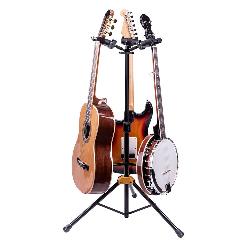 Soporte Triple de Guitarra Hercules GS432B PLUS con respaldo plegable y sistema de agarre