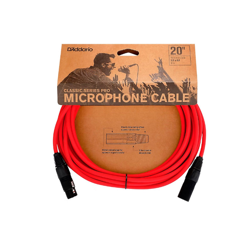 Cable Conexión XLR a XLR D'addario Classic Series 6 metros PW-CPMIC-20RD - Red