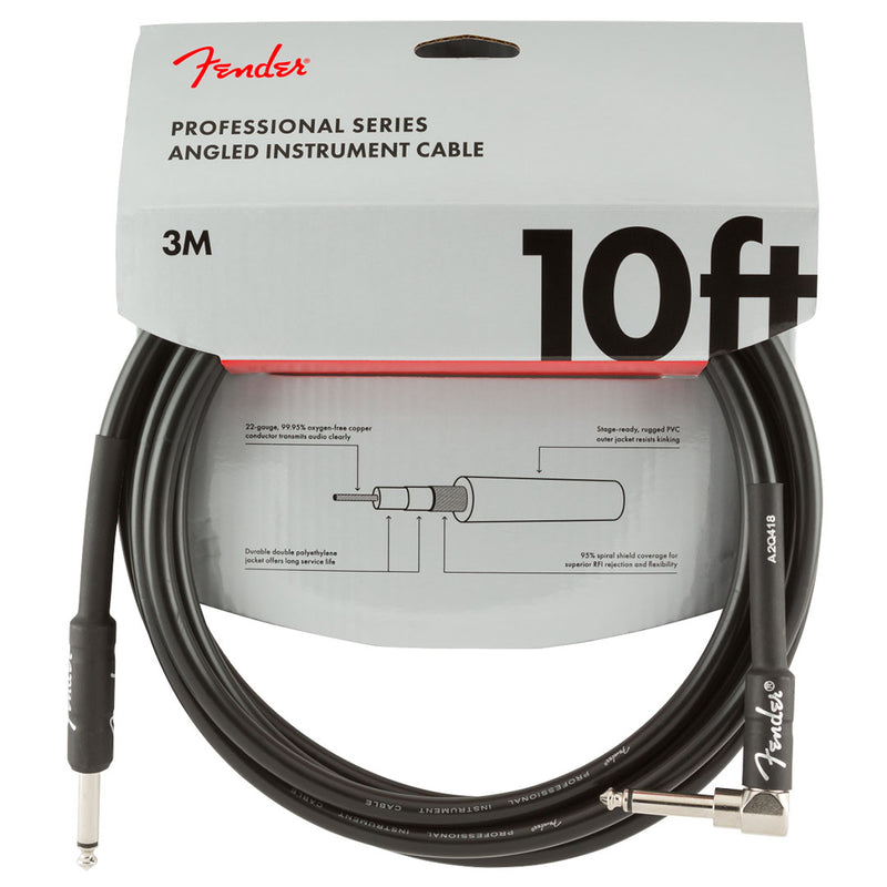 Cable Conexión Fender Serie Pro 10' 3 Mtrs Recto / Ángulo Recto - Black