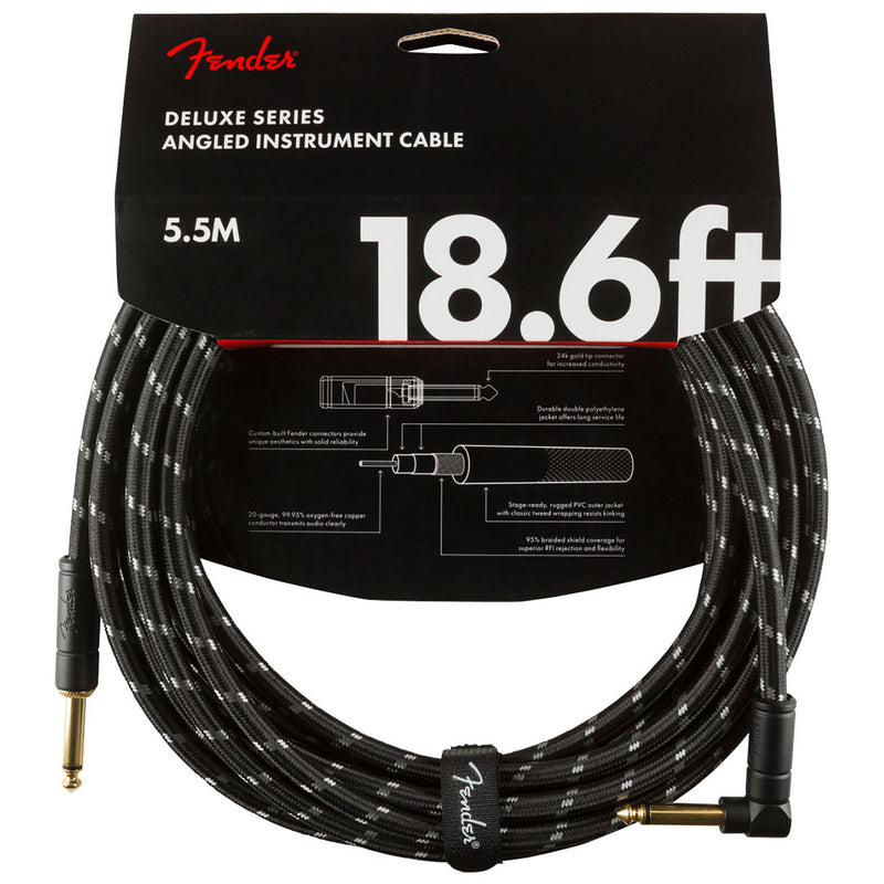 Cable Conexión Fender Deluxe de 18.6' 5.6 Mtrs Recto / Ángulo Recto - Black Tweed