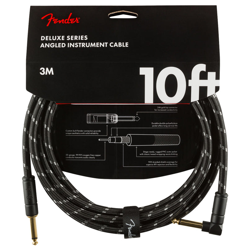 Cable Conexión Fender Deluxe Recto / Ángulo de 3 Mtrs - Black Tweed
