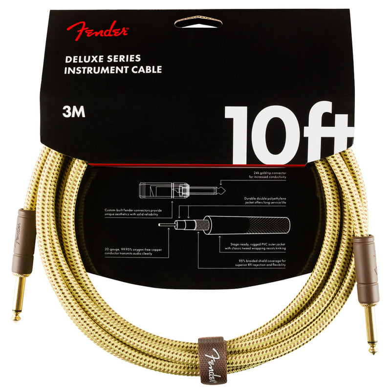 Cable Conexión Fender Deluxe Recto / Recto de 3 Mtrs - Tweed