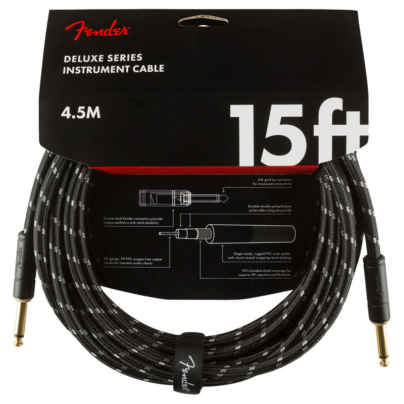 Cable Conexión Fender Deluxe de 15' 4.5 Mtrs Recto / Recto - Black Tweed