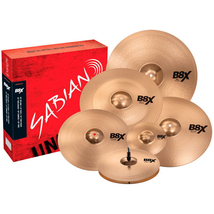 Pack de Platillos Sabian B8X 45006X con Hi Hat de 14", Thin Crash de 16" y 18", Ride de 20", Chinese de 18" y Splash de 10"