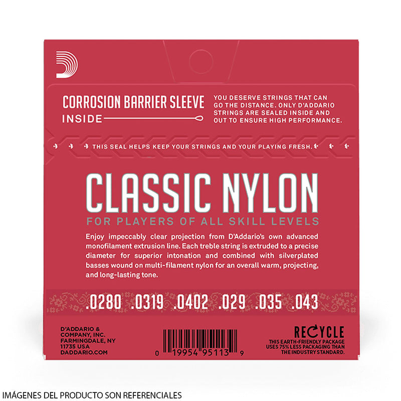 Cuerdas D'Addario para Guitarra Clasica de Nylon EJ27N Tensión Normal