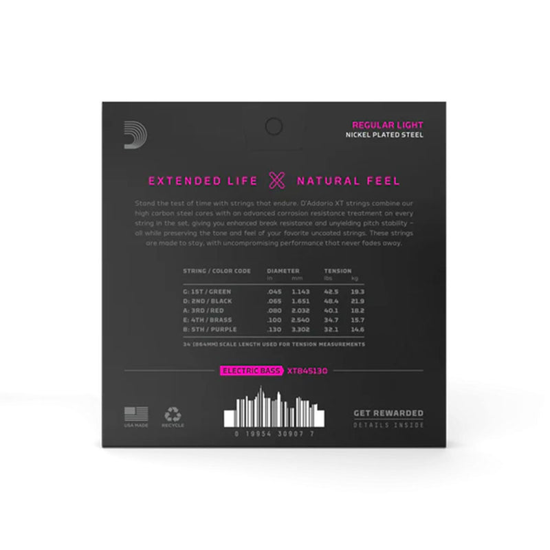 Cuerdas D'Addario para Bajo Eléctrico XTB45130 Nickel Plated Steel Calibre - 0.045 - 0.130