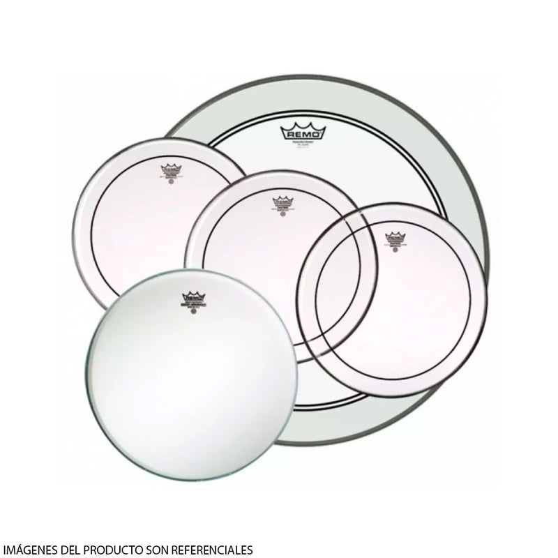 Pack de Parches Remo para Batería Propack PP‑2420‑PS con Pinstripe Clear de 10", 12" y 16", Powerstroke P3 Clear de 22" (Bombo) y Ambassador Coated de 14" (Tarola)