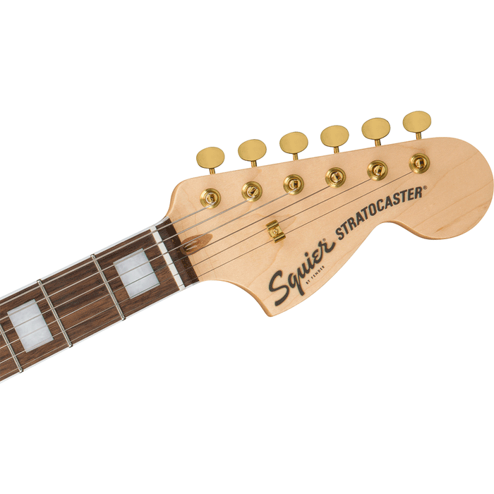 Guitarra Eléctrica Squier 40th Anniversary Stratocaster, Gold Edition con mástil de maple - Ruby Red Metallic