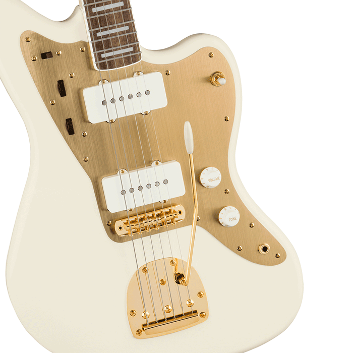 Guitarra Eléctrica Squier 40th Anniversary Jazzmaster, Gold Edition con mástil de laurel - Olympic White