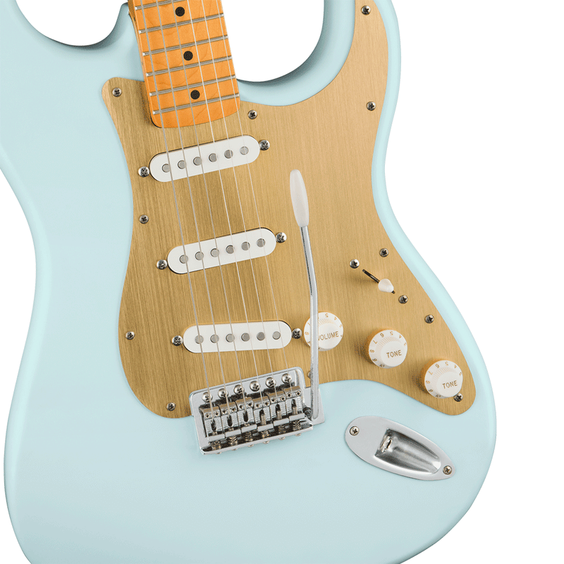 Guitarra Eléctrica Squier 40th Anniversary Stratocaster, Vintage Edition con mástil de maple - Satin Sonic Blue