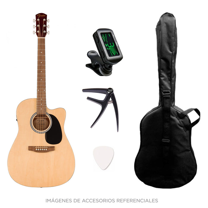 Pack de Guitarra Acústica FA-25CE (incluye afinador, uñas y capotraste)