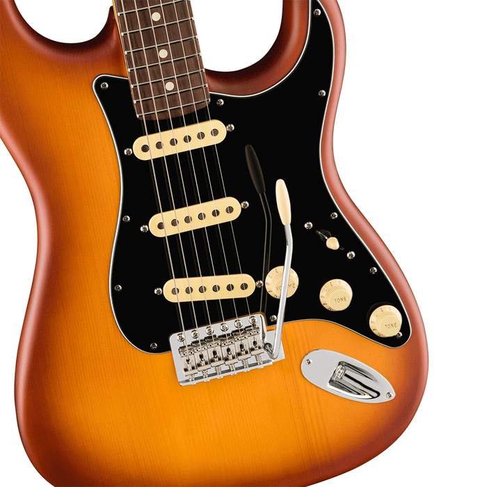 Guitarra Eléctrica Fender American Performer Timber Stratocaster de Edición Limitada con mástil de Palo Rosa - Honey Burst