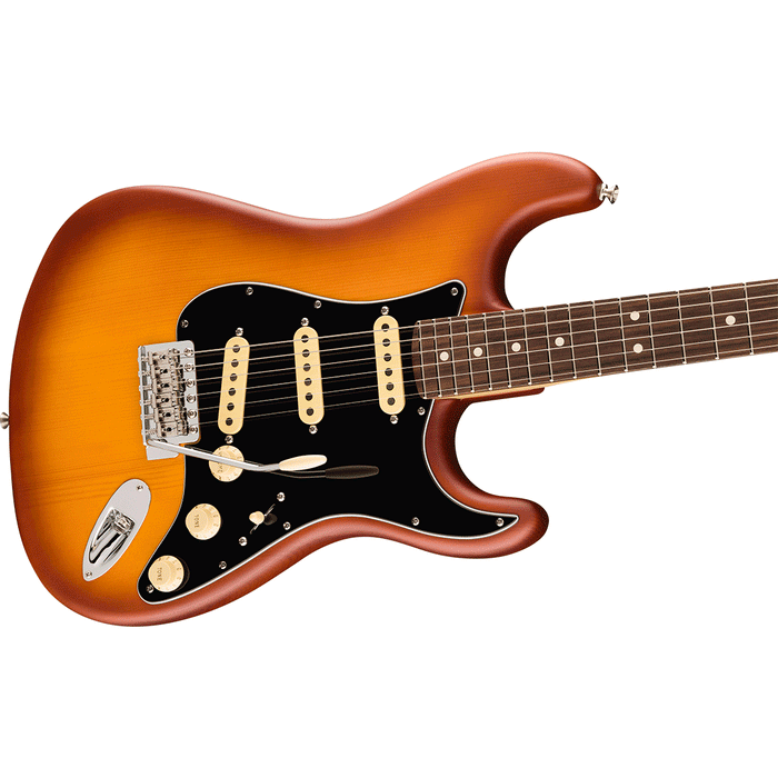 Guitarra Eléctrica Fender American Performer Timber Stratocaster de Edición Limitada con mástil de Palo Rosa - Honey Burst