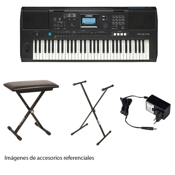 Pack de Teclado Yamaha PSR-E473 (incluye adaptador Yamaha, banqueta y soporte)