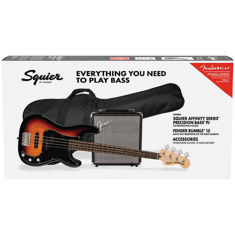 Pack de Bajo Eléctrico Squier Affinity Precision PJ Bass con mástil de Laurel - 3 Tone Sunburst