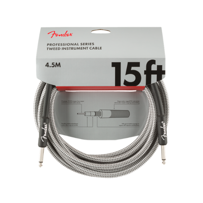 Cable Conexión Fender Professional Series, 15'/ White Tweed - 4.5 Mts