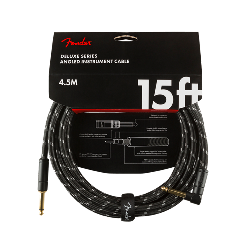 Cable Conexión Fender Deluxe Series, Straight/Angle, 15' Black Tweed