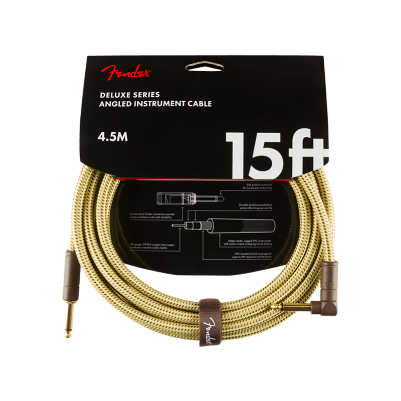 Cable Conexión Fender Deluxe Series, Straight/Angle, 15', Tweed