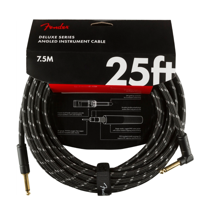 Cable Conexión Fender Deluxe 25' Angl Inst Cable Black Tweed - 7.5 Mtrs