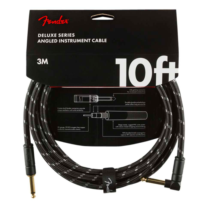 Cable Conexión Fender Deluxe 10' Angl Inst Cable Black Tweed - 3 Mtrs