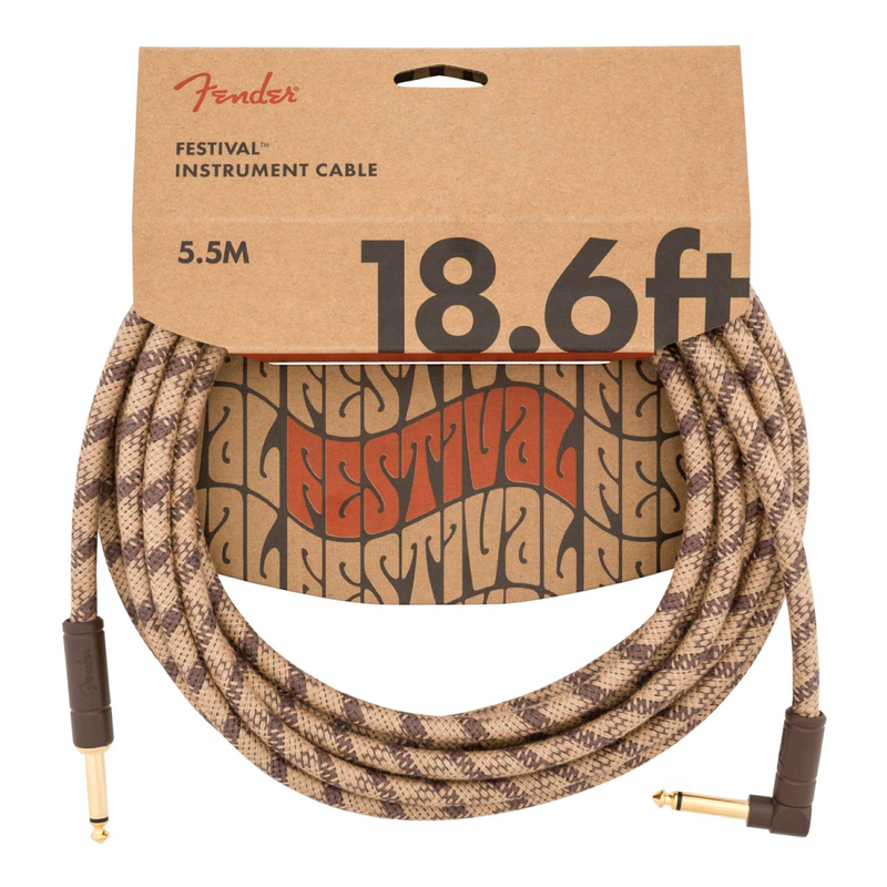 Cable Conexión Fender 18.6' Ang Cable, Hemp Brown Stripe - 5.5 Mtrs