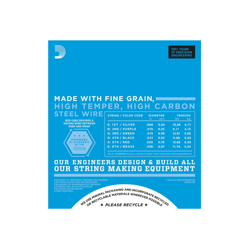 Cuerdas D'Addario para Guitarra Eléctrica EXL130 Nickel Wound Calibre 0.008 - 0.038