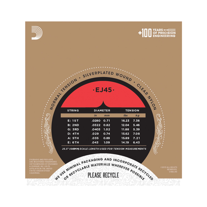 Cuerdas D'Addario para Guitarra de Nylon Pro Arté EJ45 Normal Tension