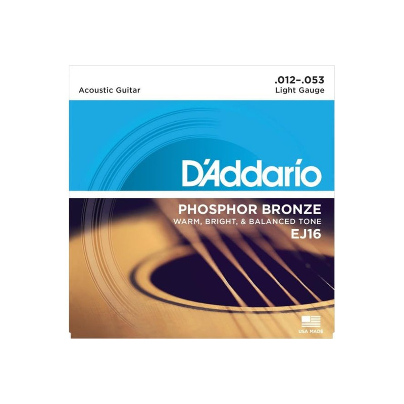 Cuerdas D'Addario para Guitarra Acústica EJ16 Phosphor Bronze Calibre 0.012 - 0.053