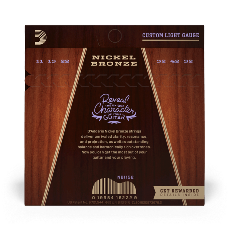 Cuerdas D'Addario para Guitarra Acústica NB1152 Nickel Bronze Calibre 0.011 - 0.052