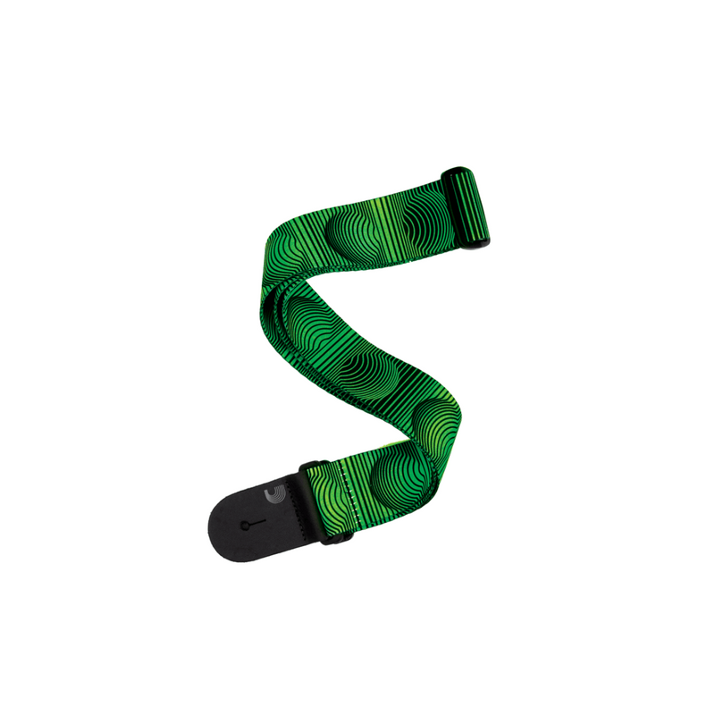 Correa de guitarra D'Addario de poliéster tejida - 2'' - Green Optical Orbs - P20W1506