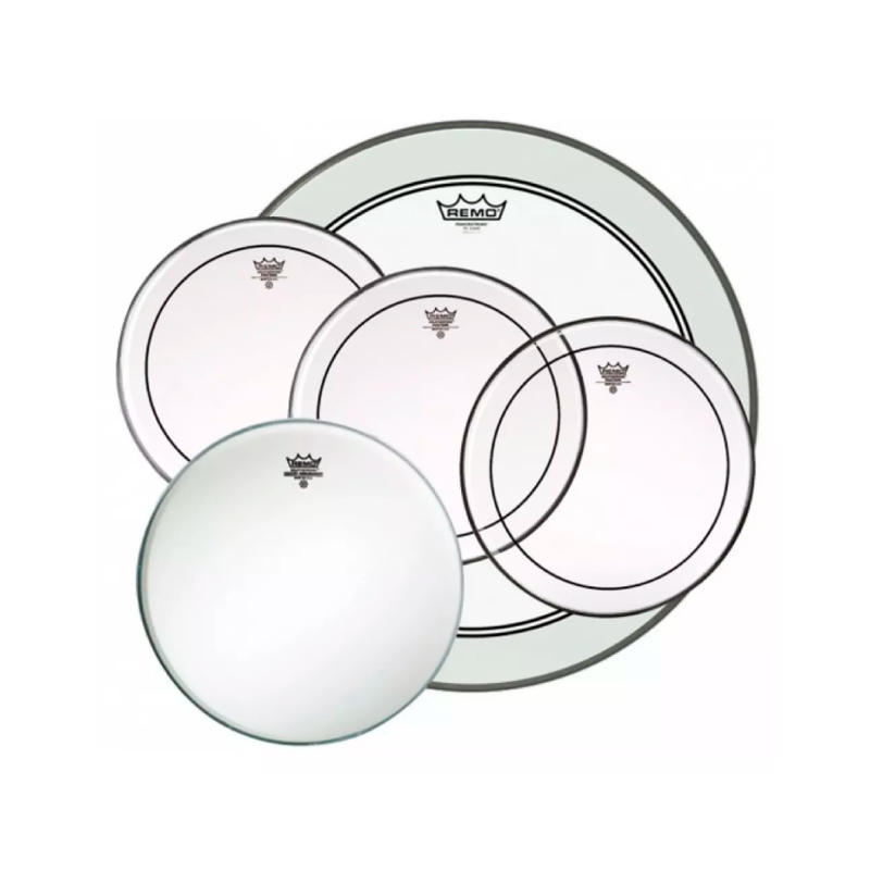 Pack de Parches Remo para Batería Propack PP‑2420‑PS con Pinstripe Clear de 10", 12" y 16", Powerstroke P3 Clear de 22" (Bombo) y Ambassador Coated de 14" (Tarola)