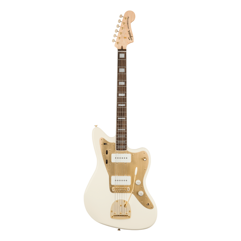 Guitarra Eléctrica Squier 40th Anniversary Jazzmaster, Gold Edition con mástil de laurel - Olympic White